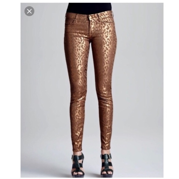 NEW 7 for All Mankind Bronze/ Gold Metallic Shiny Leopard Jeans - Picture 1 of 9